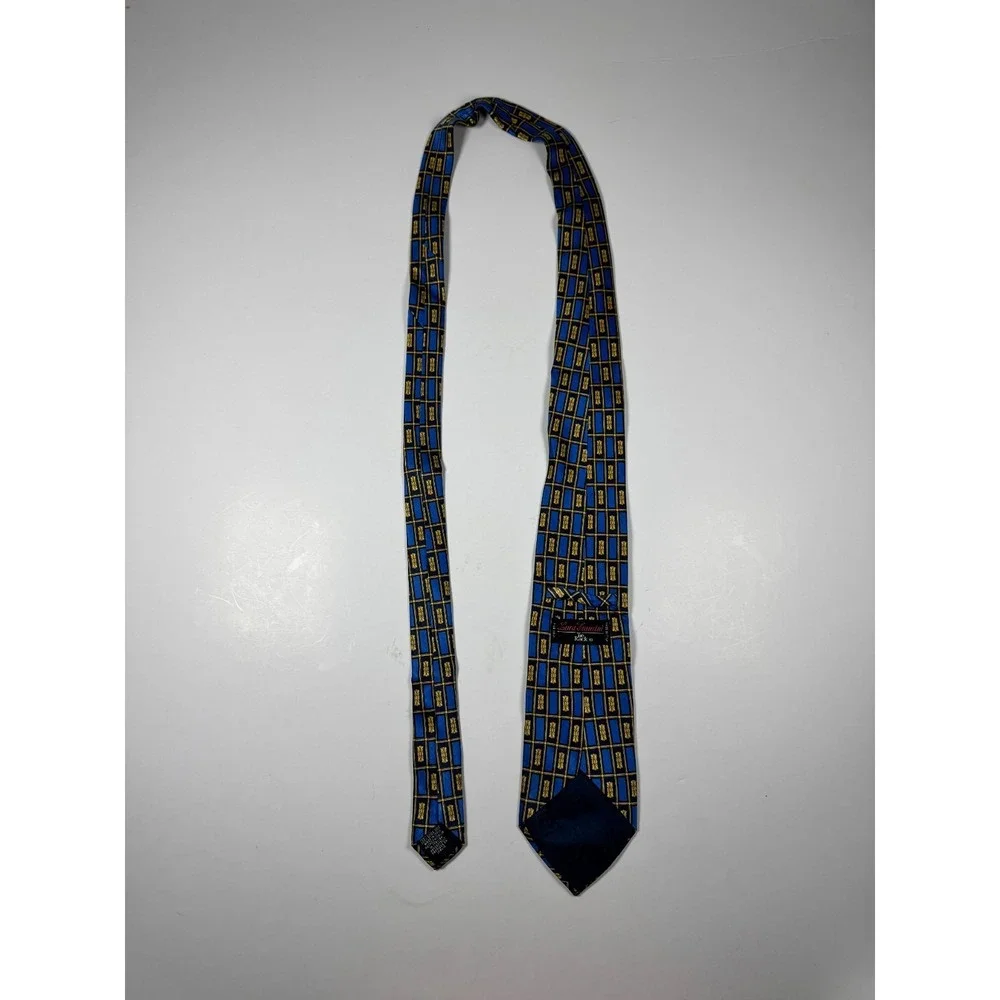 Luca Franzini Mens Blue Yellow Geometric Print Silk Adjustable Formal Neck‎ Tie